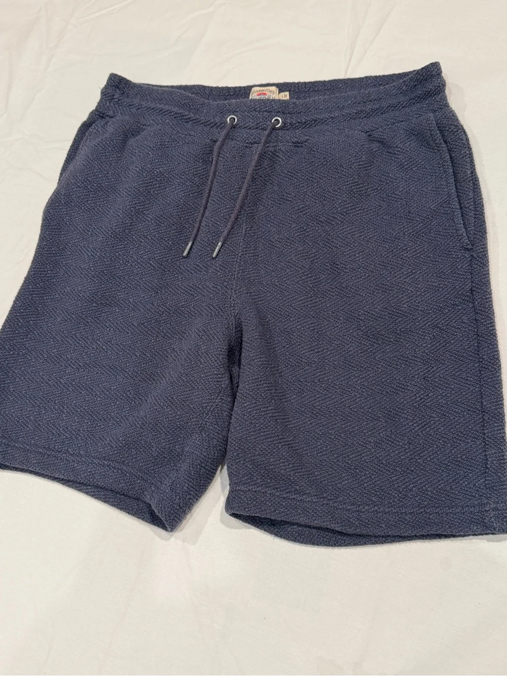 Faherty Mens Whitewater Sweat Shorts L Blue Knitted herringbone Drawstring